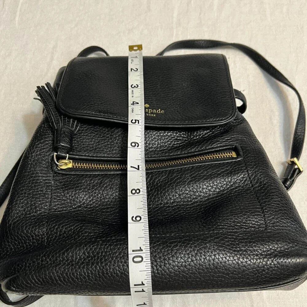 kate spade Black Leather Backpack Tessel Zip Pocket Drawstring Flap Bag - Picture 8 of 9